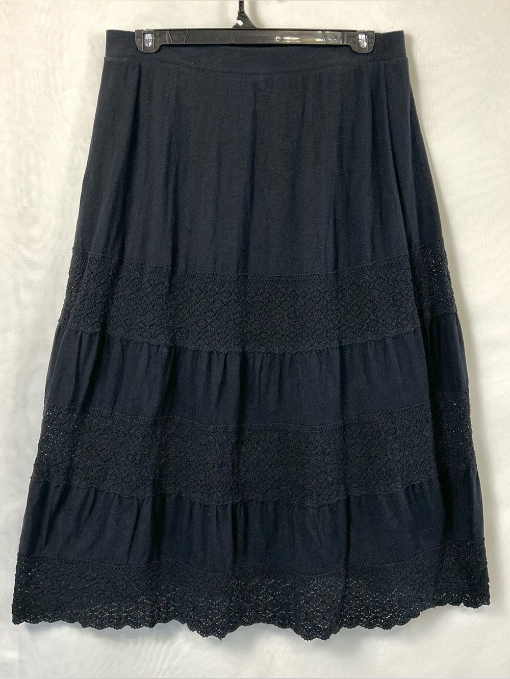 Lane Bryant Black Tiered Boho Lace Trimmed Skirt / size 14/16